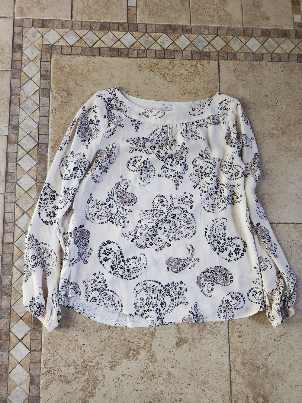 LOFT Cream Paisley Long-Sleeve Blouse